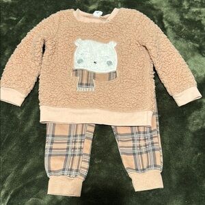 Tan Cozy matching Set with Fleece Texture and Cat Graphic